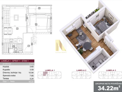 Sale, one bedroom apartment, 34m², Veternik, Novi Sad Sve Podlokacije