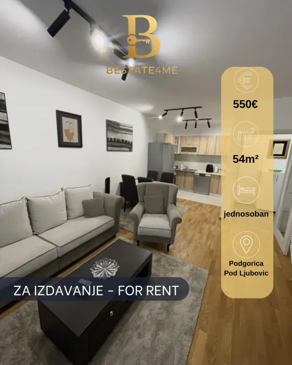 Rent, one bedroom apartment, 54m², Zabjelo, Podgorica