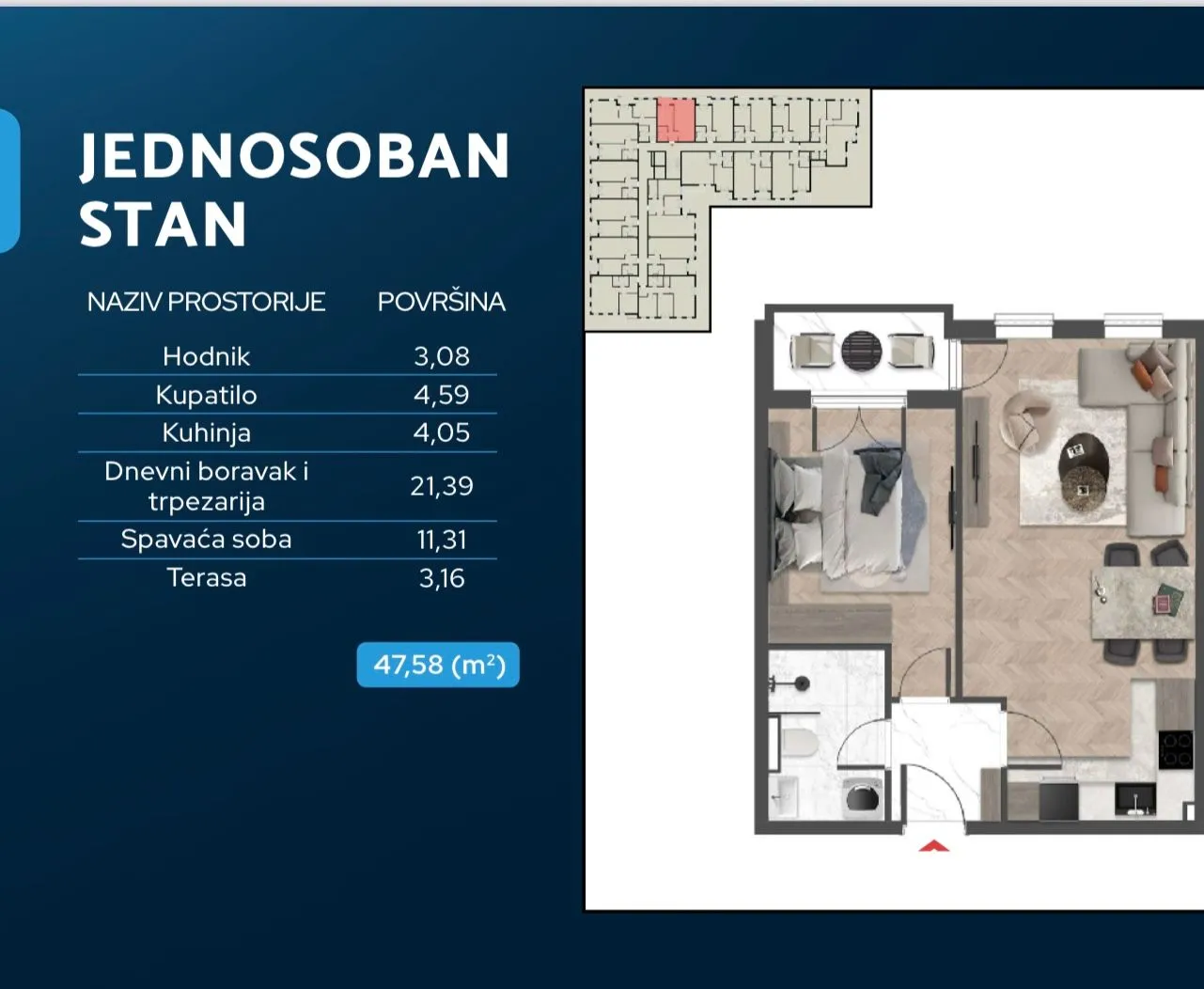 Sale, one bedroom apartment, 49m², Čeluga, Bar