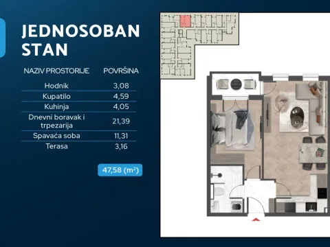 Sale, one bedroom apartment, 49m², Čeluga, Bar - image 2