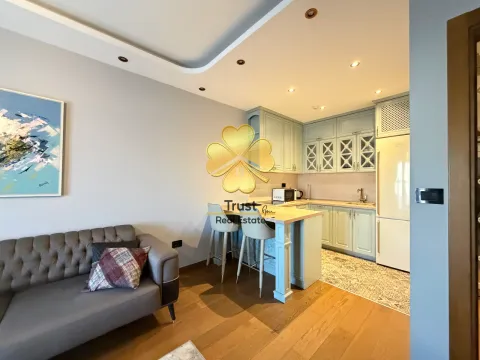 Living room with kitchen and dining bar in a modern apartment. - image 5