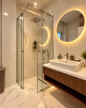 Modern bathroom with a walk-in shower and a washbasin. - image 2