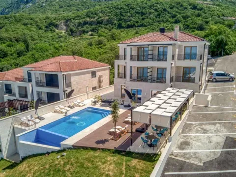 Pogled iz vazduha na modernu vilu sa bazenom i uređenim dvorištem. - image 2