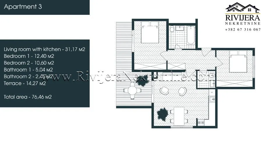 Sale, two bedroom apartment, 76m², Donja Lastva, Tivat