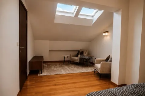 Potkrovlje sa krovnim prozorima, drvenim podom i foteljama. - image 6