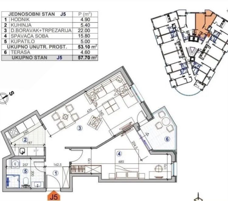 Prodaja, jednosoban stan, 57m², Zagorič, Podgorica