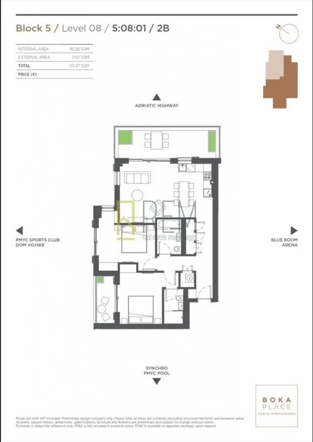 Prodaja, dvosoban stan, 102m², Seljanovo, Tivat