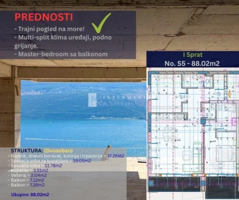 Prodaja, jednosoban stan, 51m², Topla, Herceg Novi