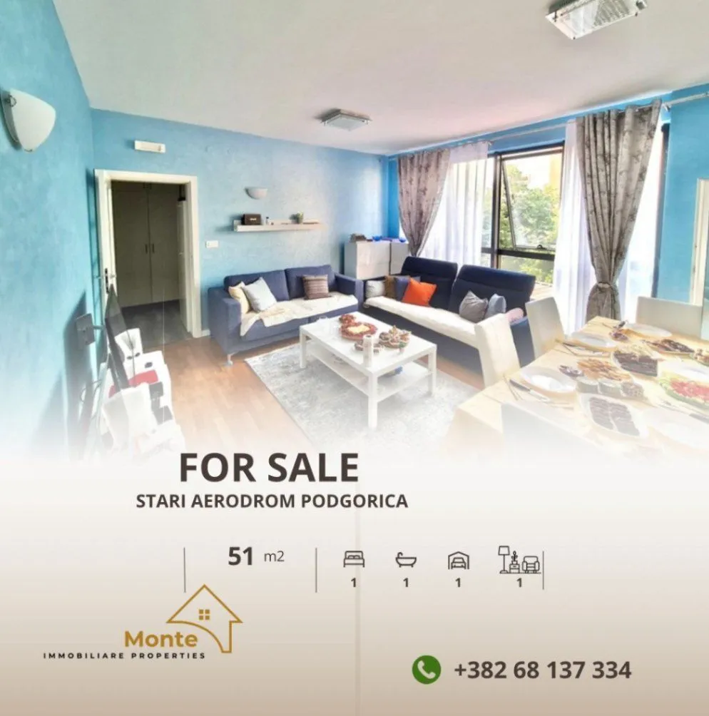 Prodaja, jednosoban stan, 51m², Stari Aerodrom, Podgorica