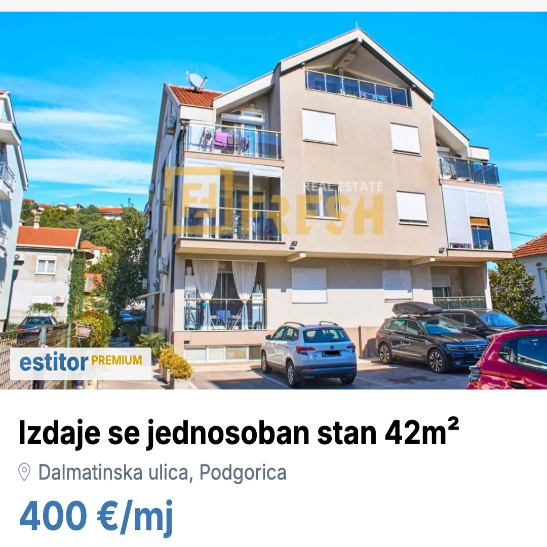 Izdavanje, jednosoban stan, 42m², Dalmatinska ulica, Podgorica