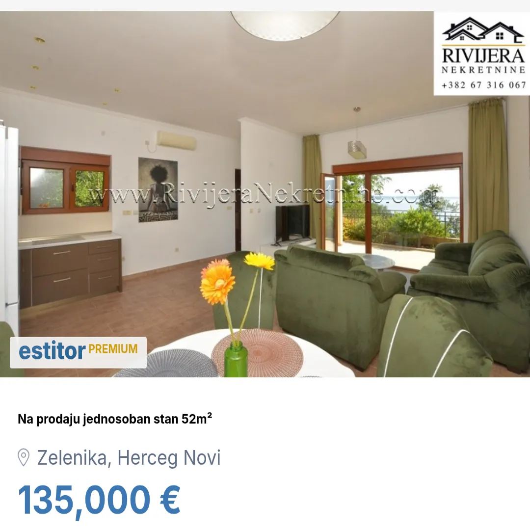 Prodaja, jednosoban stan, 52m², Zelenika, Herceg Novi