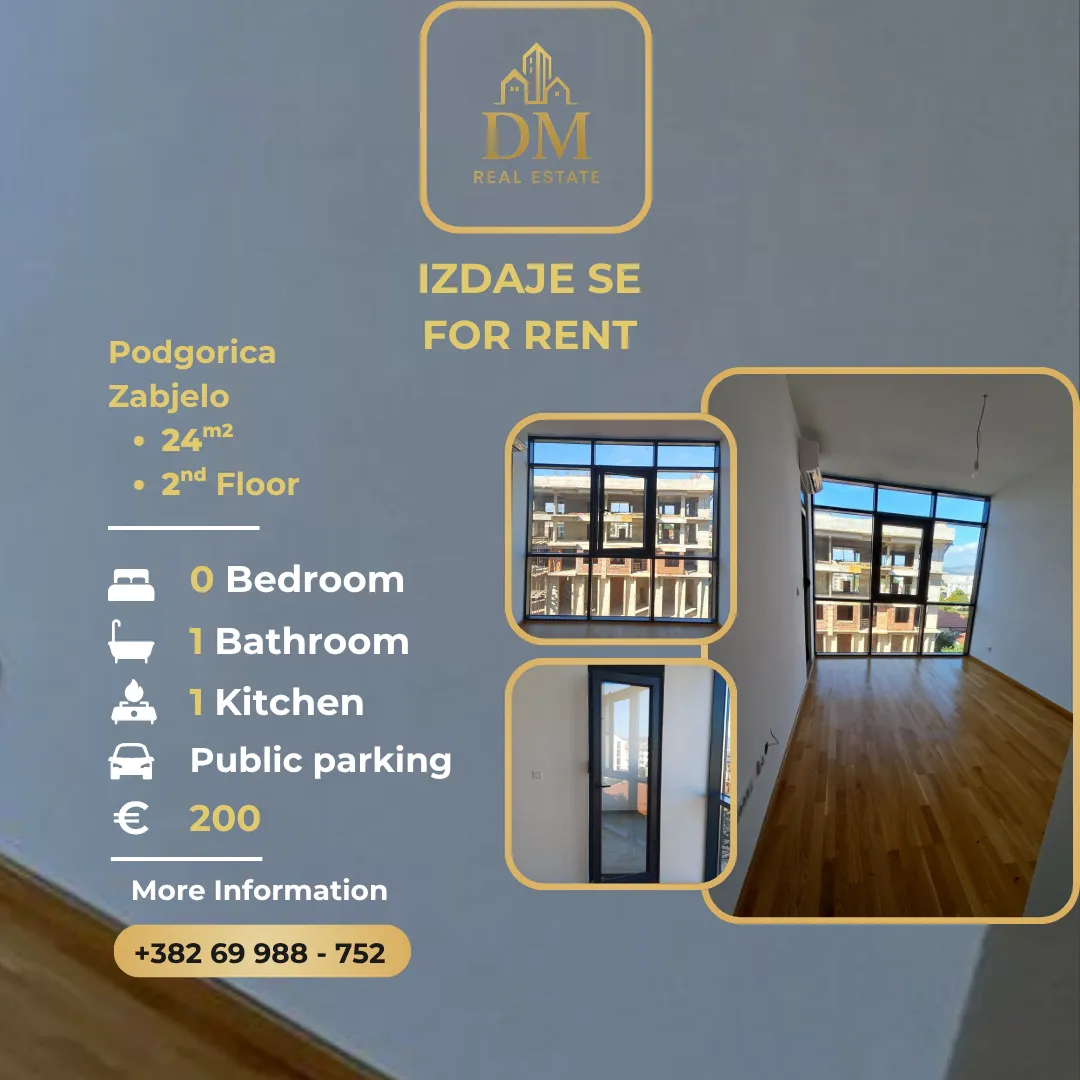 Rent, studio apartment, 24m², Zabjelo, Podgorica