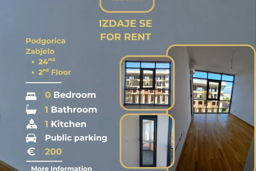 Rent, studio apartment, 24m², Zabjelo, Podgorica