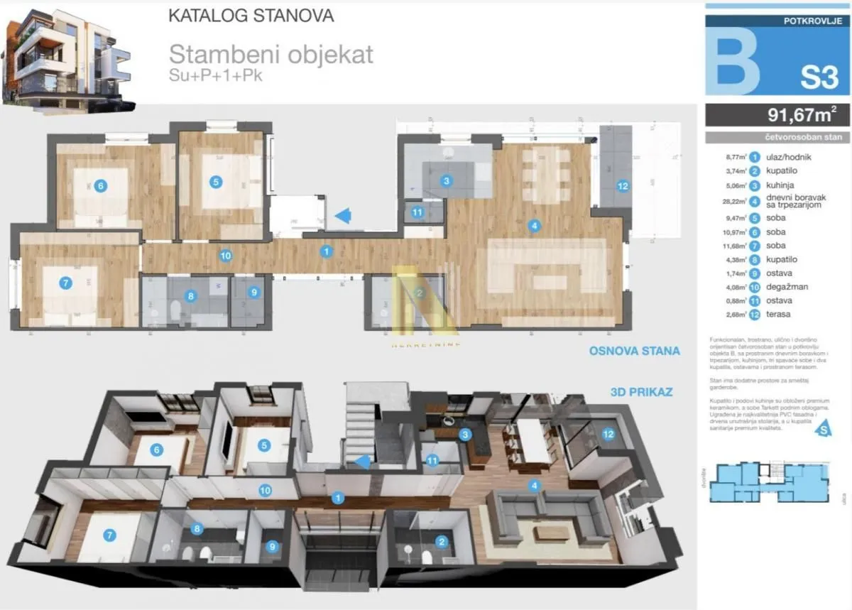 Prodaja, četvorosoban stan, 93m², Sremska Kamenica, Petrovaradin