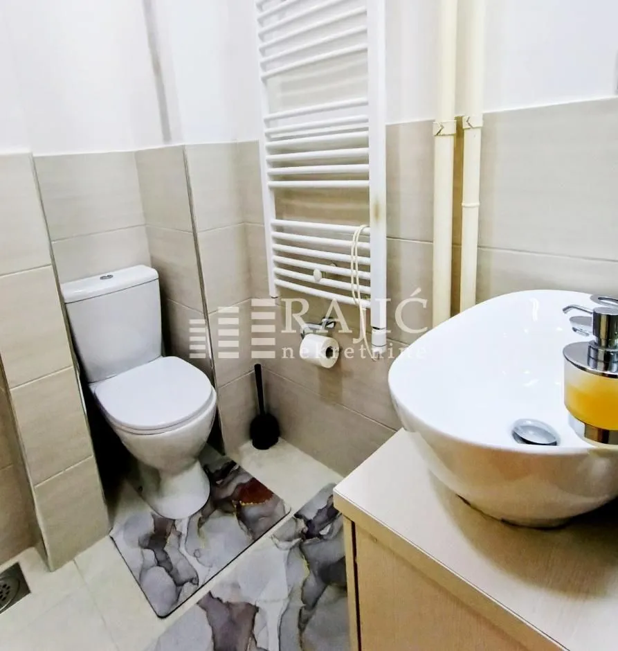 Smaller bathroom with sanitary ware and a washbasin.