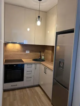 Moderna i uredna kuhinja sa ugradnim elementima i frižiderom. - image 8