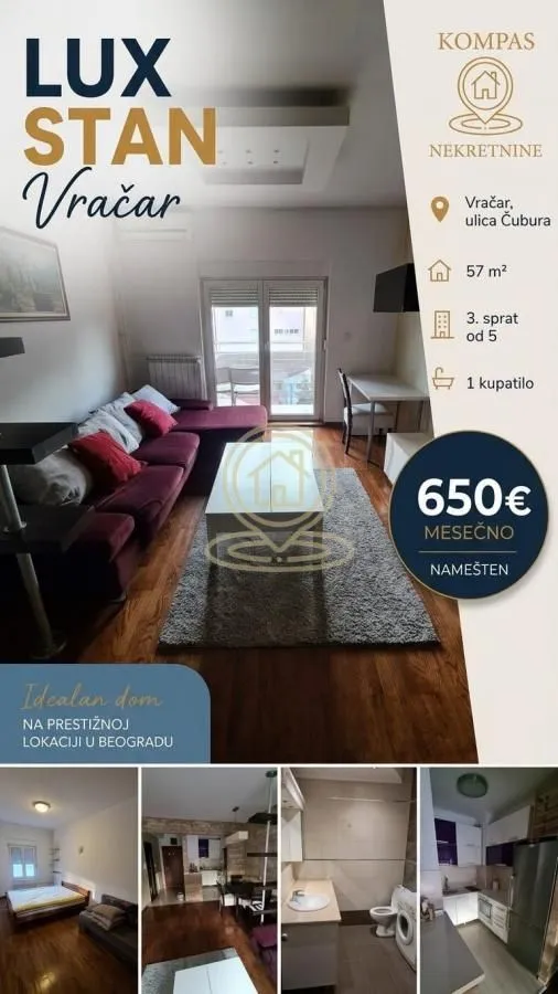 Izdavanje, jednosoban stan, 57m², Čubura, Beograd