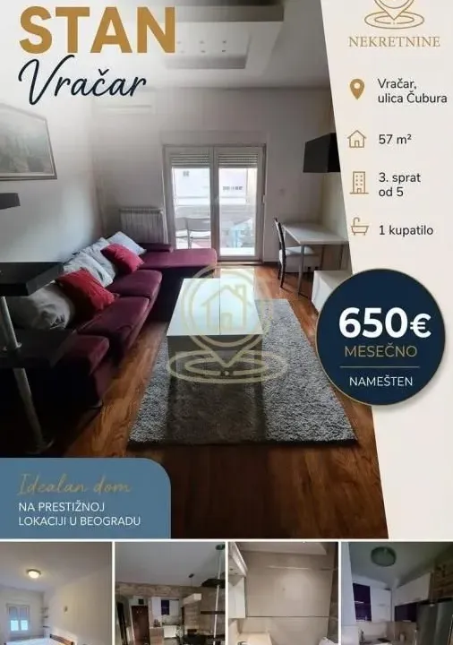 Izdavanje, jednosoban stan, 57m², Čubura, Beograd