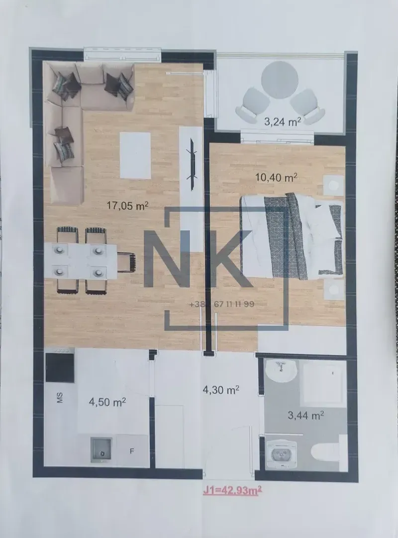 Prodaja, jednosoban stan, 43m², Stari Aerodrom, Podgorica