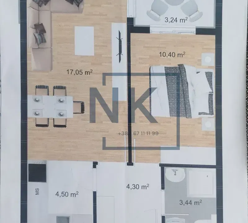 Prodaja, jednosoban stan, 43m², Stari Aerodrom, Podgorica