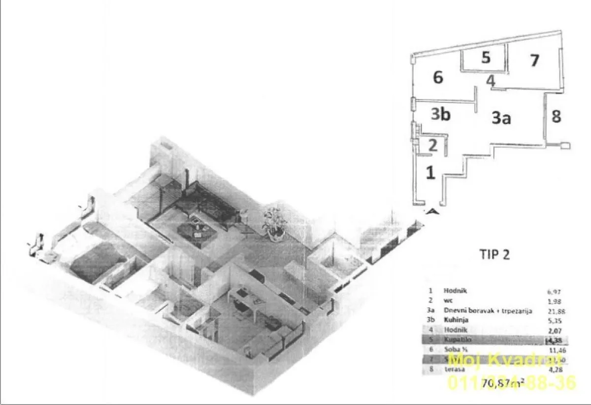 Sale, three bedroom apartment, 71m², Čubura, Beograd