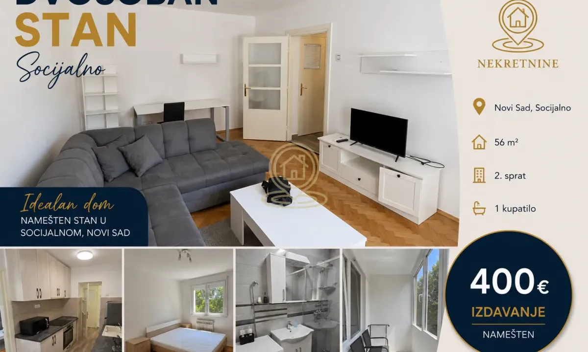 Izdavanje, dvosoban stan, 56m², Socijalno, Novi Sad Sve Podlokacije