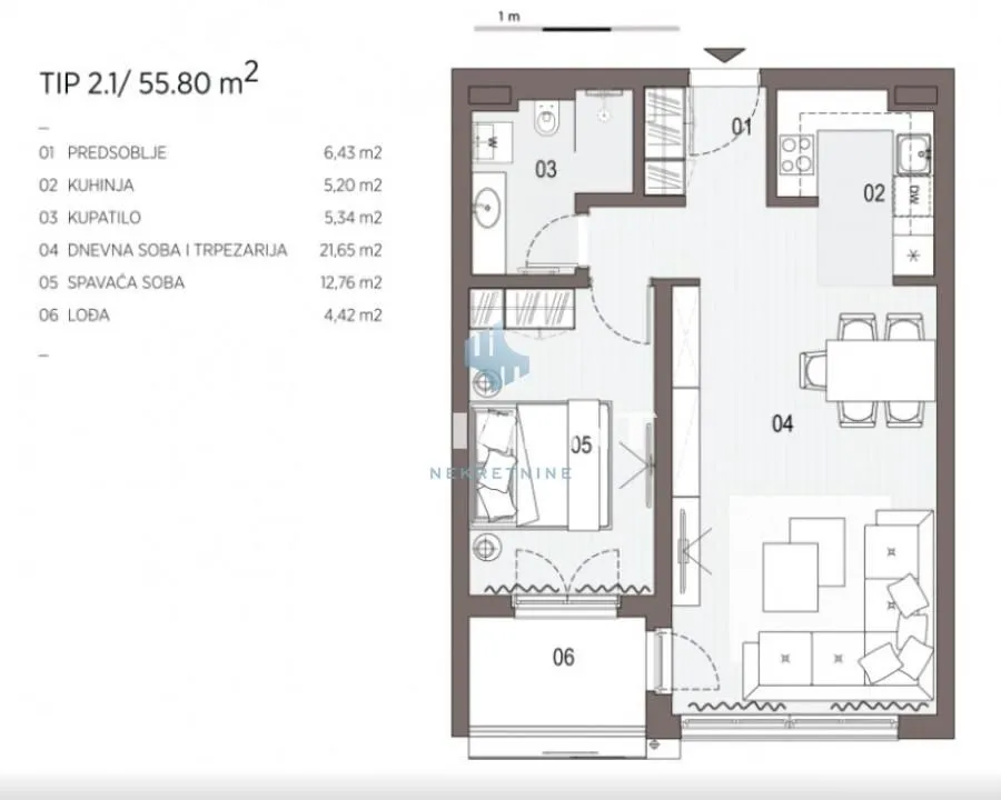 Floor plan of the apartment with room layout and square footage.