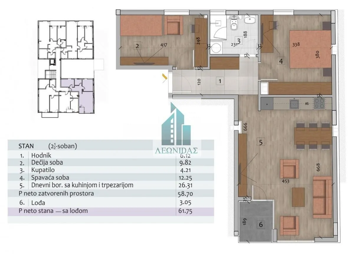 Sale, two bedroom apartment, 61m², Čair, Niš