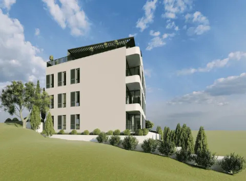 Spoljašnji izgled moderne stambene zgrade sa terasama i zelenom površinom. - image 3