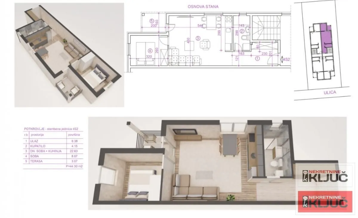 Sale, two bedroom apartment, 44m², Adice, Novi Sad Sve Podlokacije