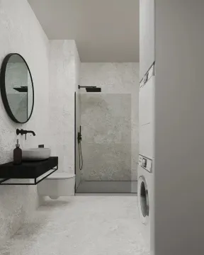 Moderne kupatilo sa tuš kabinom, umivaonikom i ugrađenom veš mašinom. - image 6
