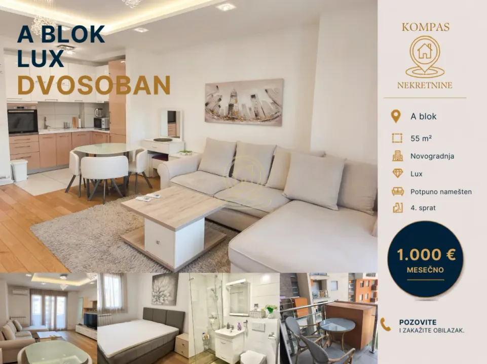 Izdavanje, dvosoban stan, 55m², Novi Beograd Blok 67, Novi Beograd Sve Podlokacije