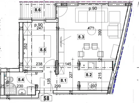 Arhitektonski plan stana sa rasporedom prostorija i dimenzijama. - image 2