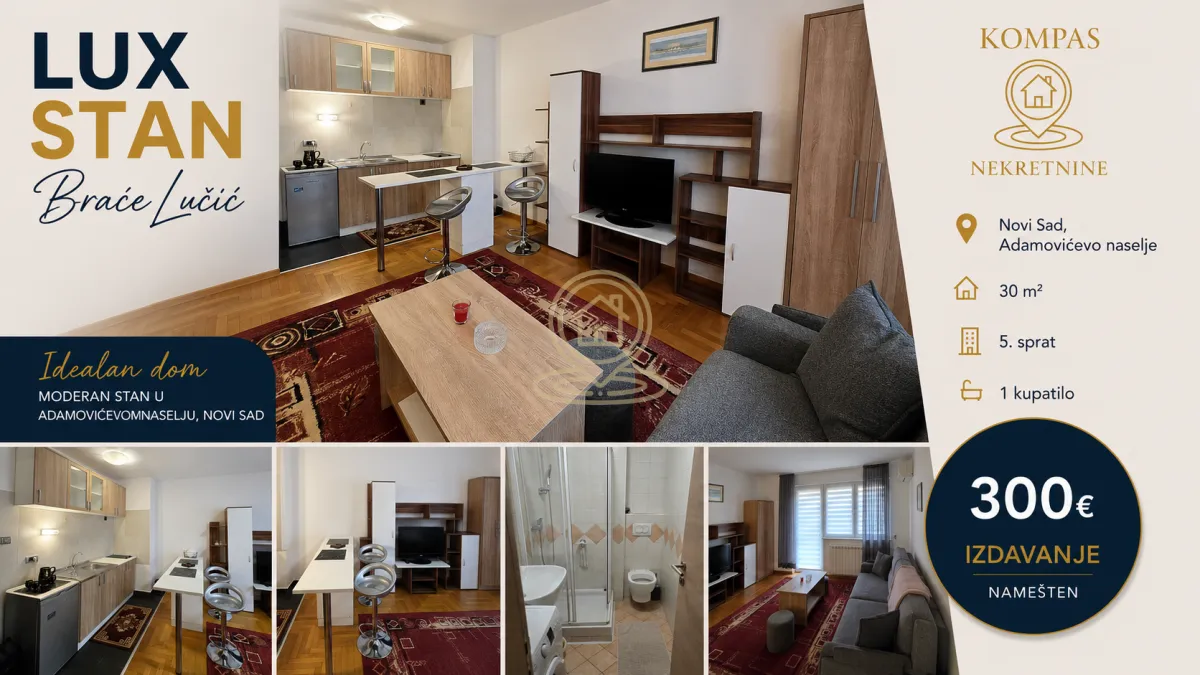 Izdavanje, jednosoban stan, 30m², Adamovićevo Naselje, Novi Sad Sve Podlokacije