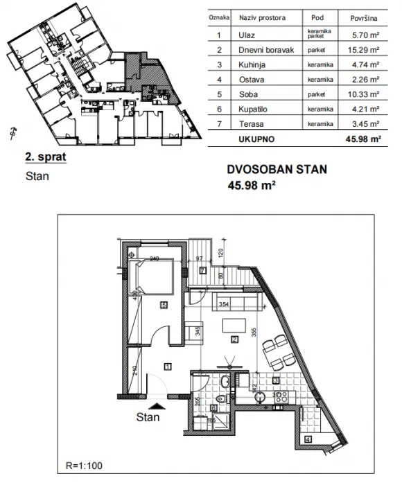 Prodaja, dvosoban stan, 46m², Bulevar patrijarha Pavla, Novi Sad Sve Podlokacije