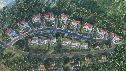 Pogled iz vazduha na kompleks modernih vila sa bazenima. - image 5