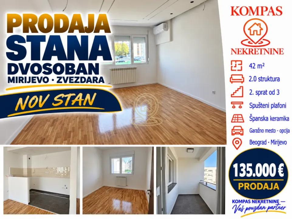 Sale, two bedroom apartment, 42m², Mirijevo Sve Podlokacije, Beograd