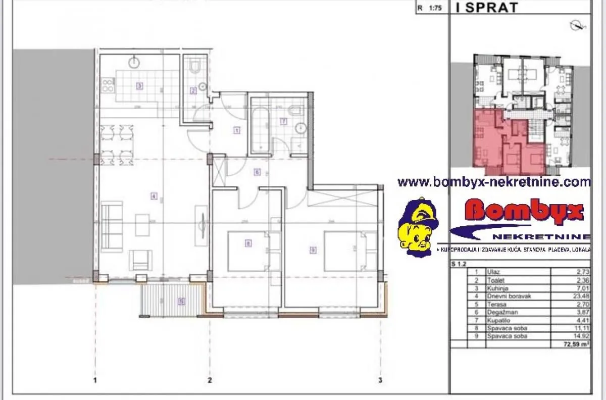 Prodaja, trosoban stan, 73m², Adamovićevo Naselje, Novi Sad Sve Podlokacije