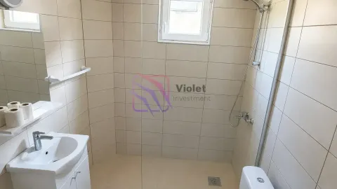 Kupatilo opremljeno umivaonikom, tuš kabinom sa staklenom pregradom i toaletom. - image 2