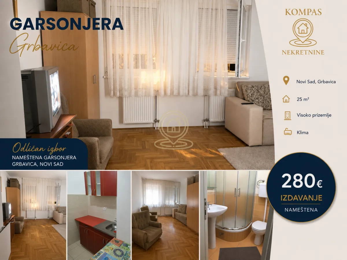 Rent, studio apartment, 25m², Grbavica, Novi Sad Sve Podlokacije