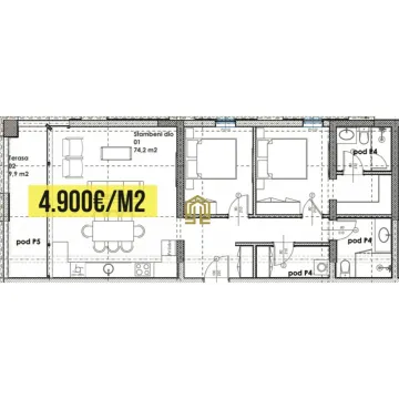 Prodaja, dvosoban stan, 84m², Centar, Budva - Plan prostora - image 6