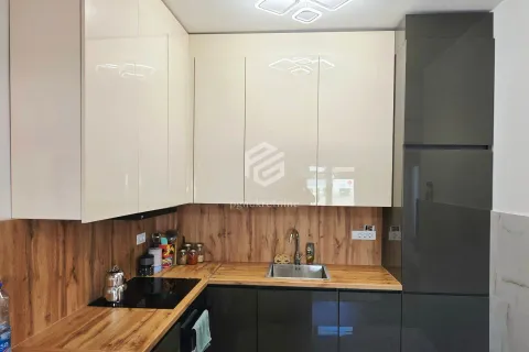 Modern kitchen with built-in cabinetry and a wooden countertop. - image 8