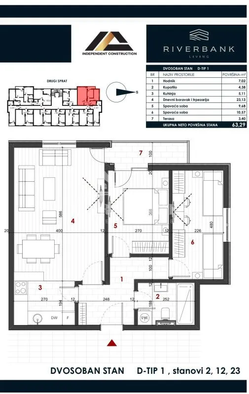 Prodaja, dvosoban stan, 63m², Zabjelo, Podgorica