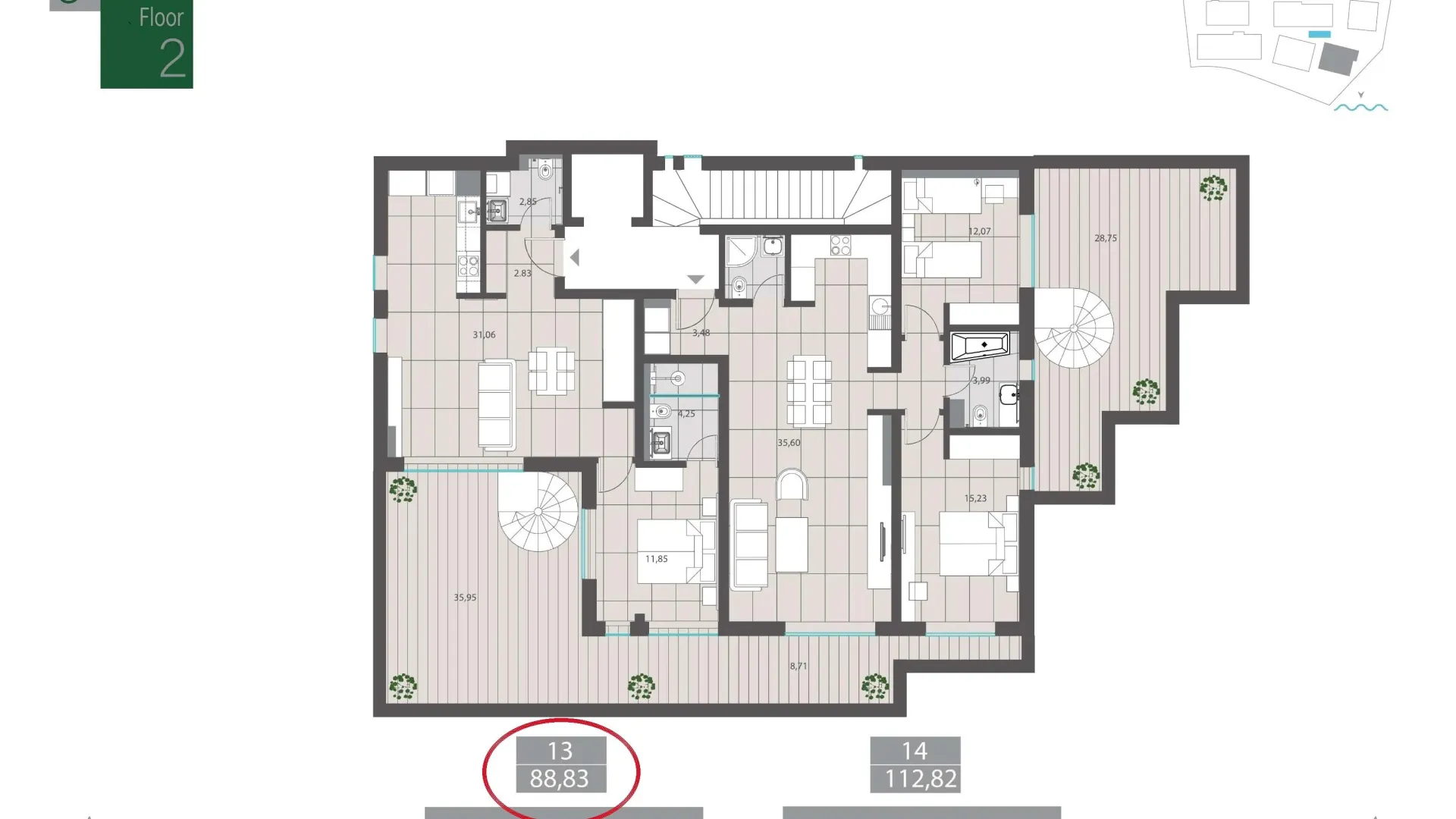 Sale, one bedroom apartment, 89m², Centar, Tivat