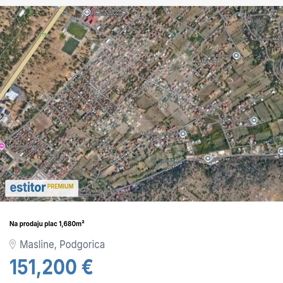 Prodaja, plac, 1680m², Masline, Podgorica