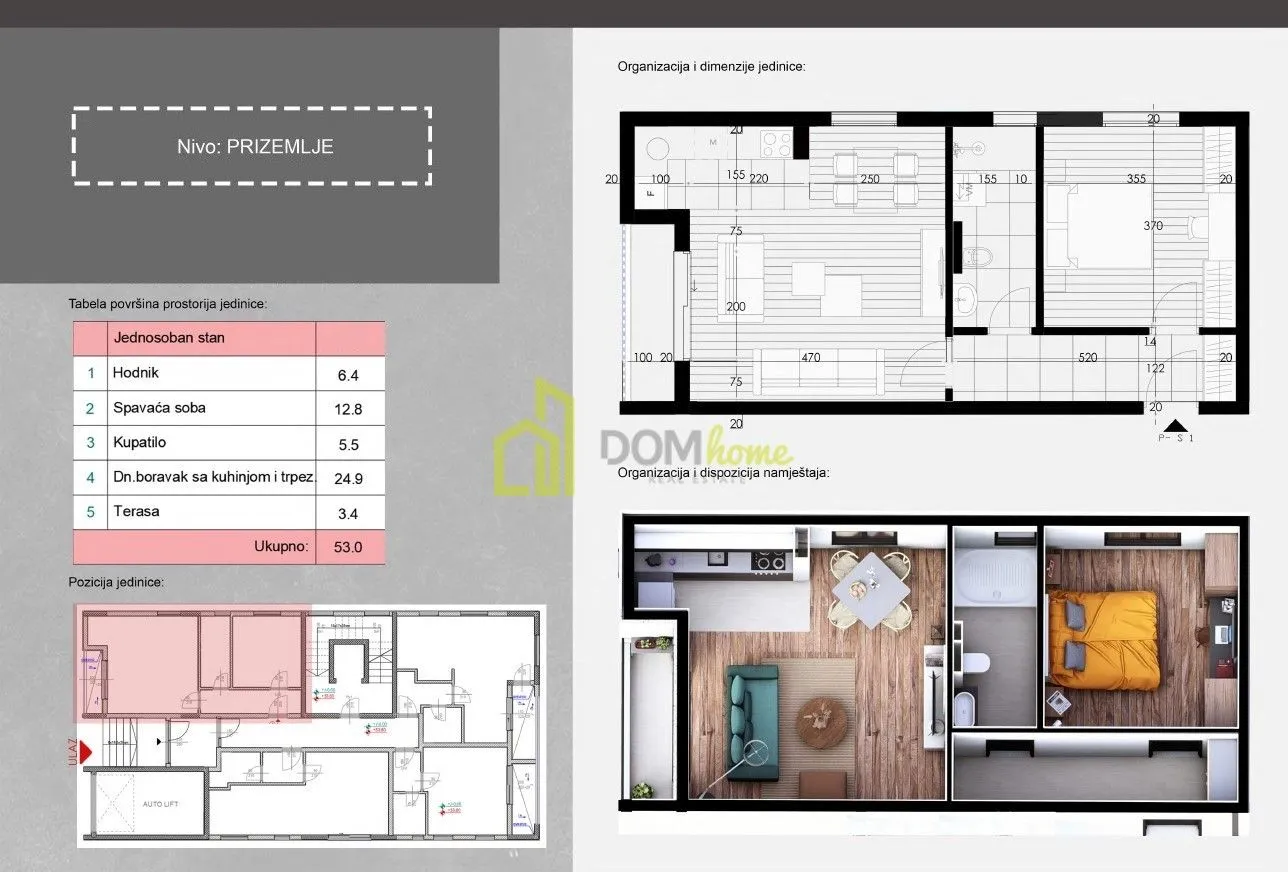 Prodaja, jednosoban stan, 53m², Momišići, Podgorica