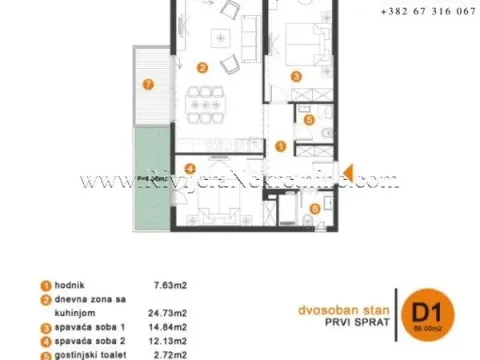 Prodaja, dvosoban stan, 78m², Mrčevac, Tivat - image 2