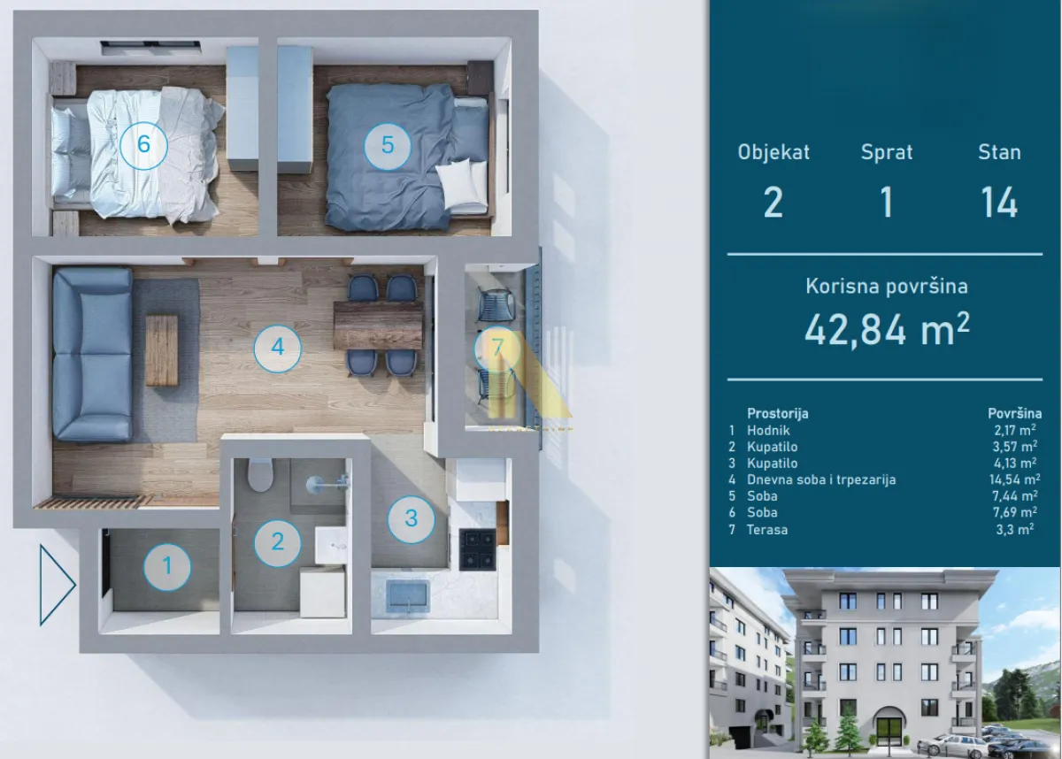 Sale, two bedroom apartment, 42m², Vrnjačka Banja, Srbija