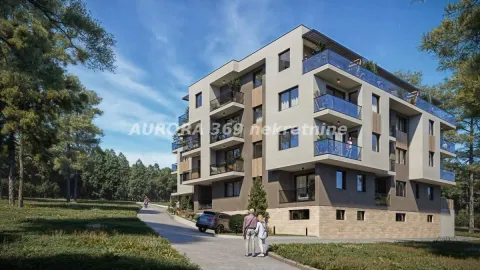 Spoljašnji izgled moderne stambene zgrade okružene zelenilom i borovom šumom. - image 11