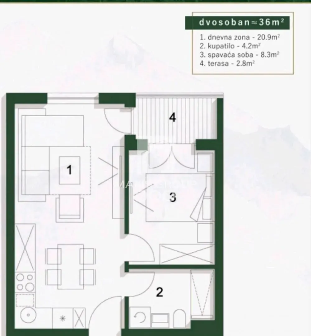 Prodaja, dvosoban stan, 37m², Centar, Čajetina